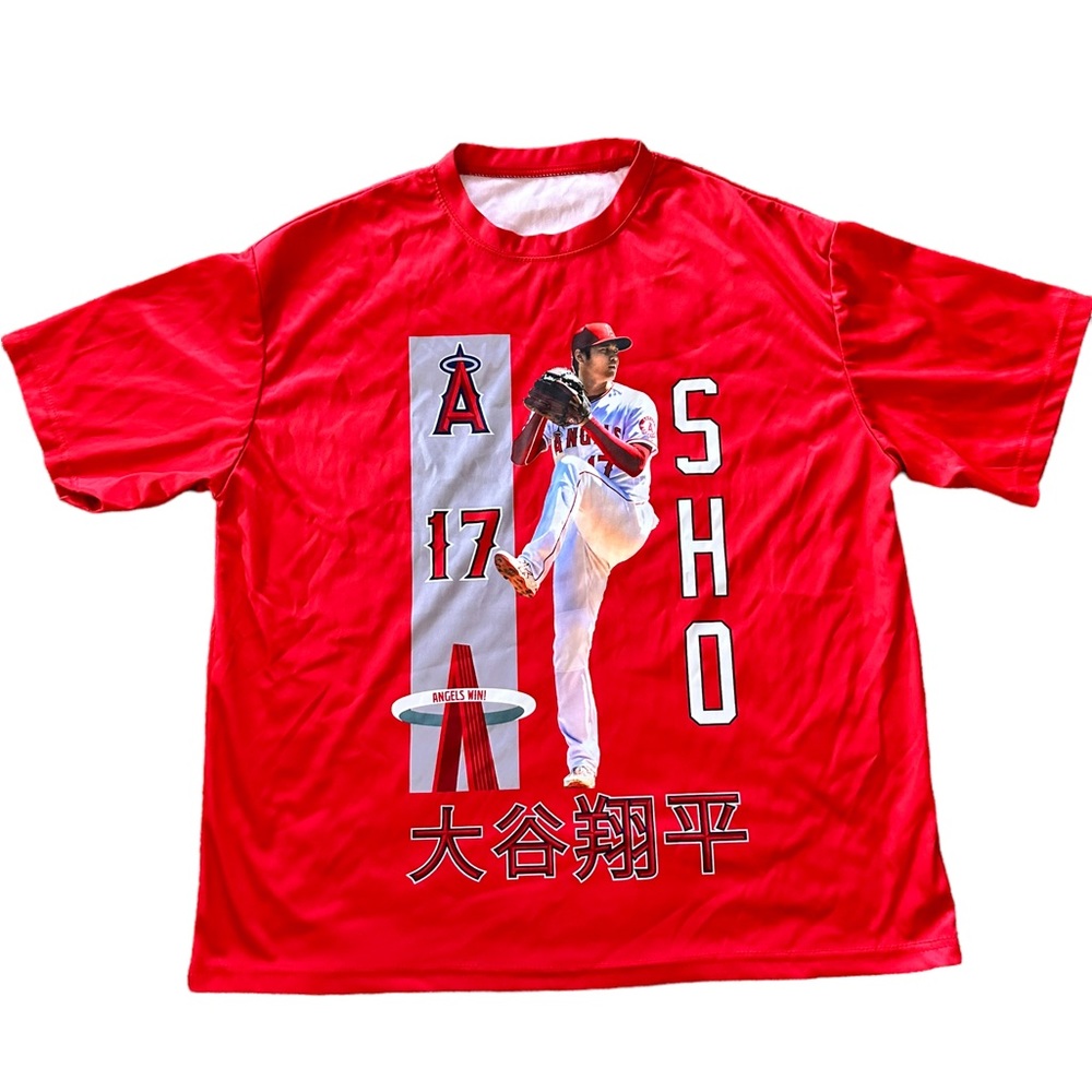 MLB Los Angeles Angels #17 Shohei Ohanti Red XL Promotional T-shirt